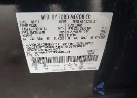 2015 Ford Explorer Sport из США, поврежденный, VIN 1FM5K8GT2FGA06358